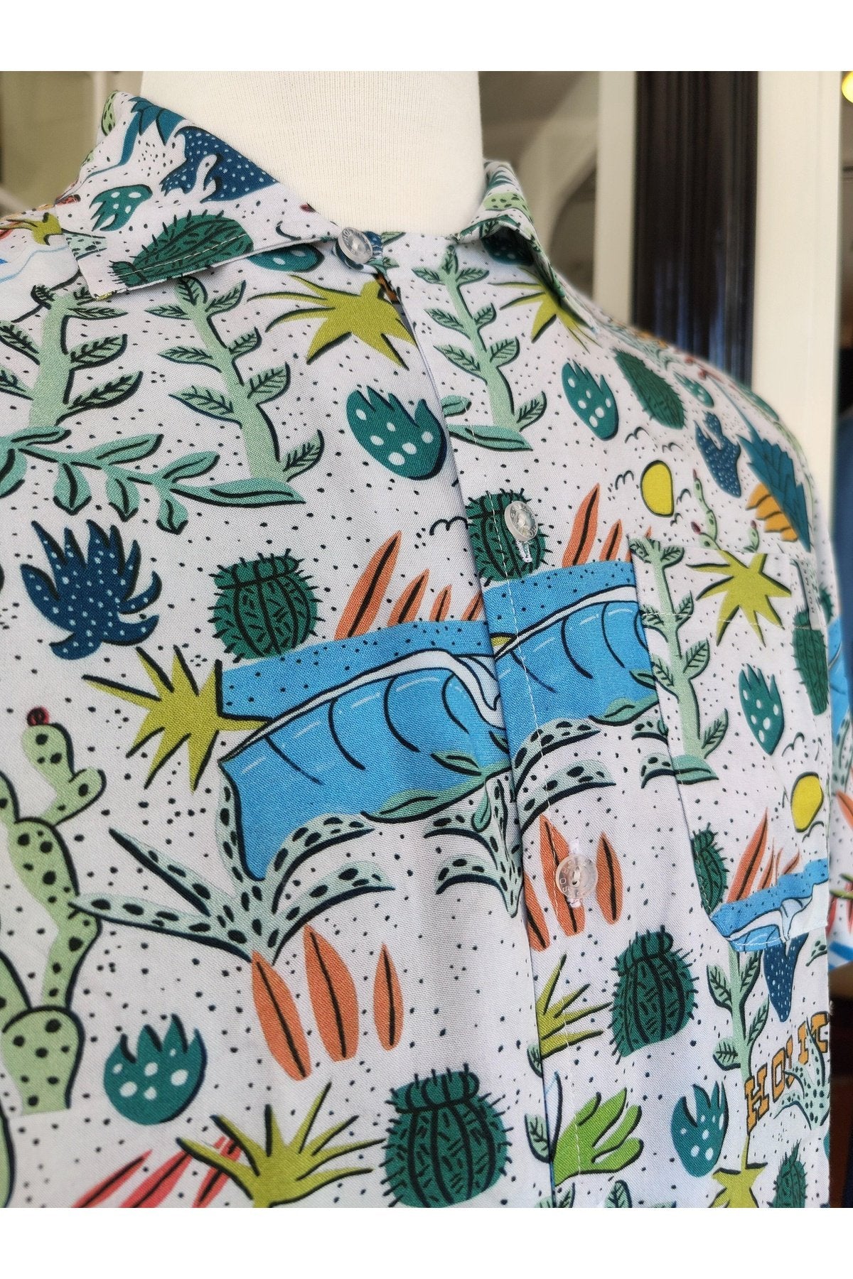 Cactus Summer Button-Up Mens Shirt - stok.