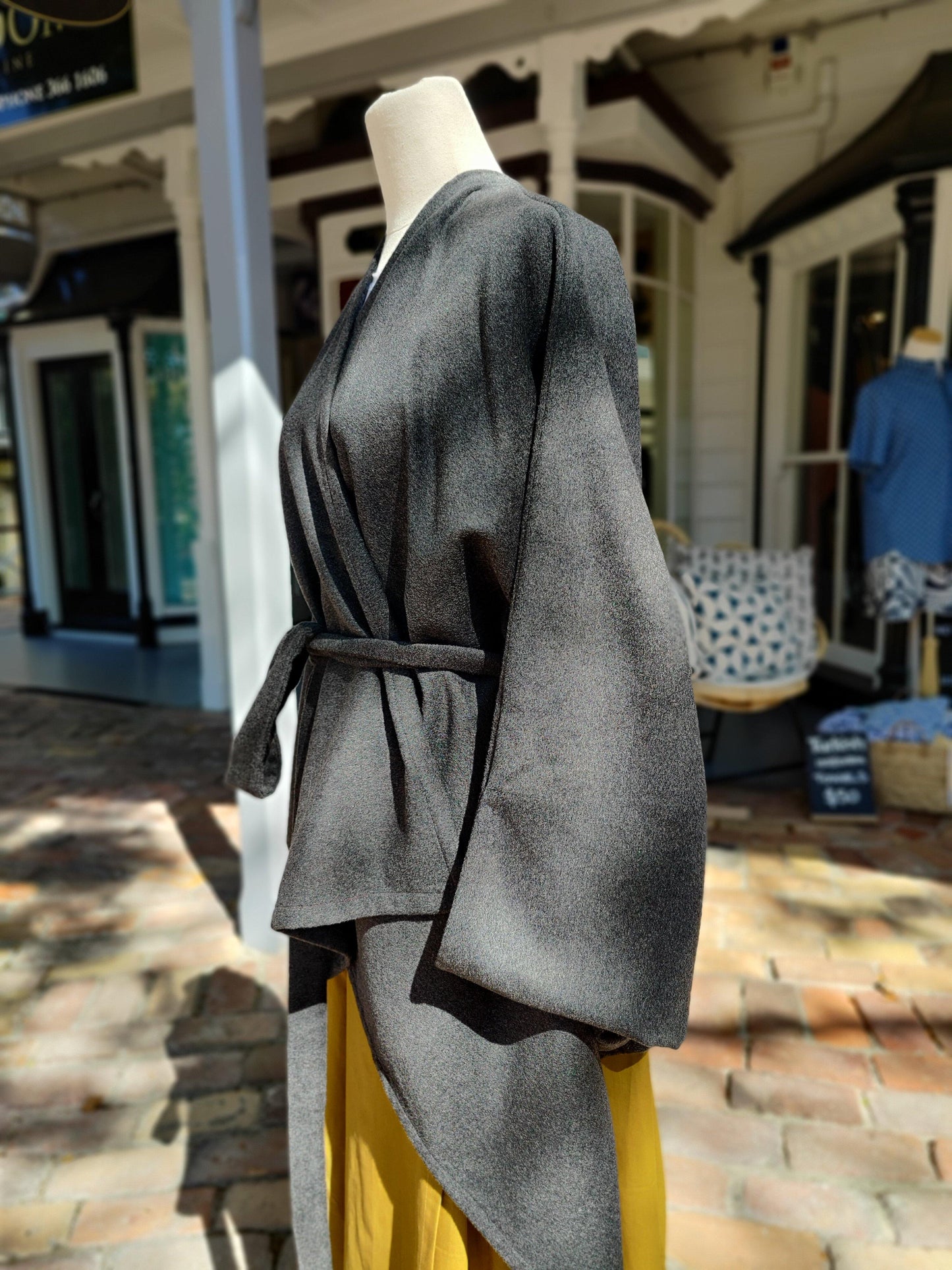 short grey melton wrap coat