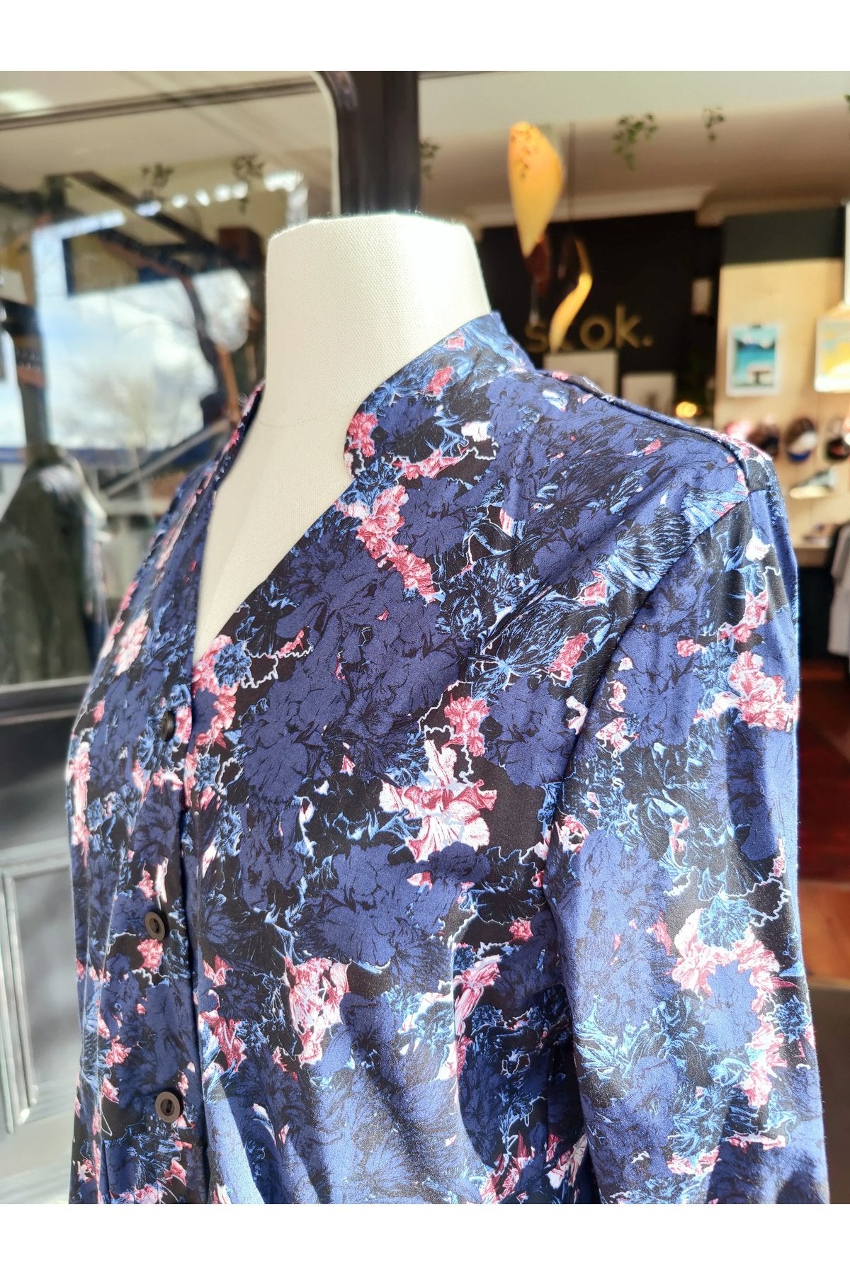 Blue & Black Botanical Long Sleeve Dress
