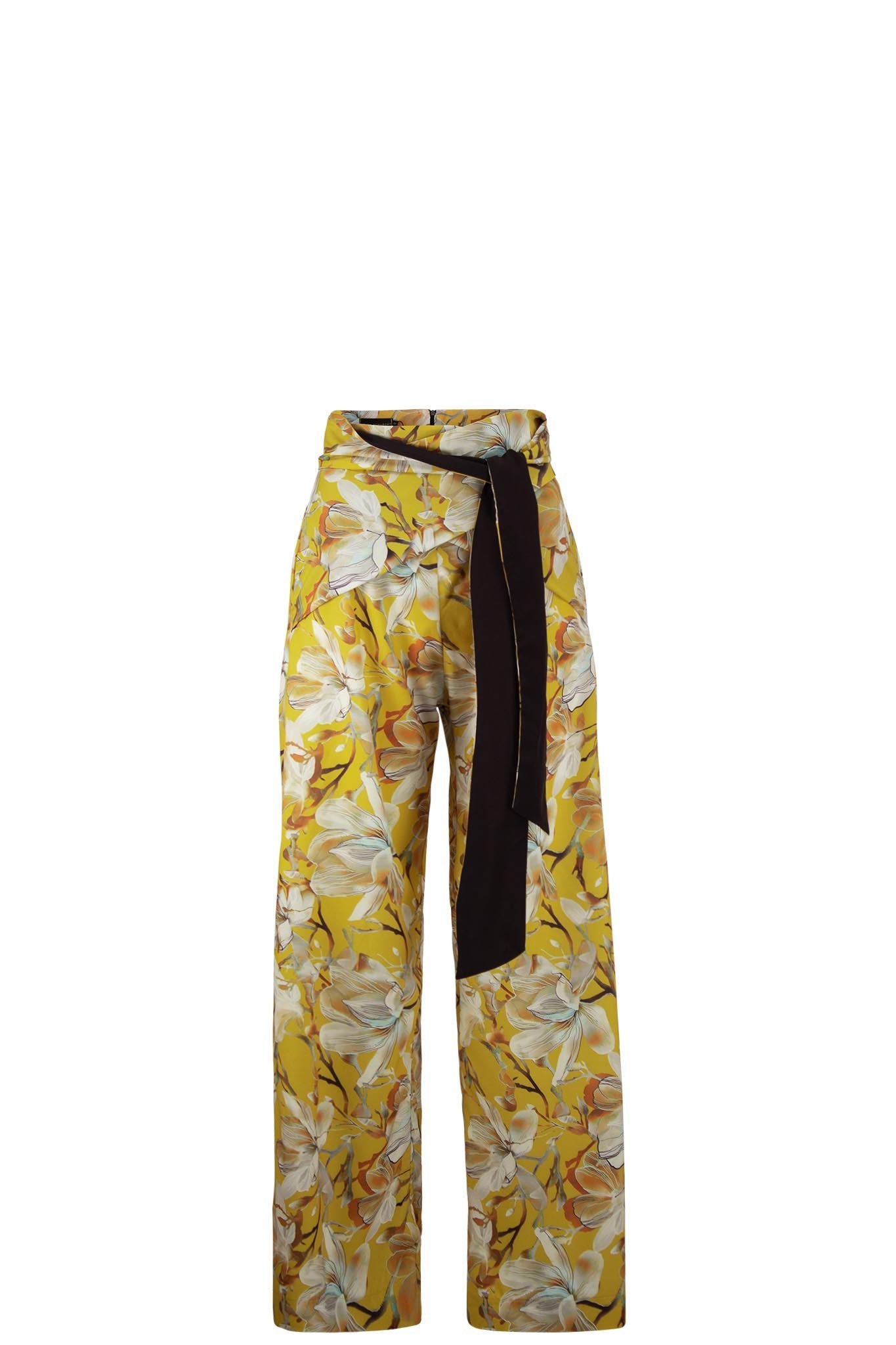 Wide Leg Ladies Floral Pants Yellow