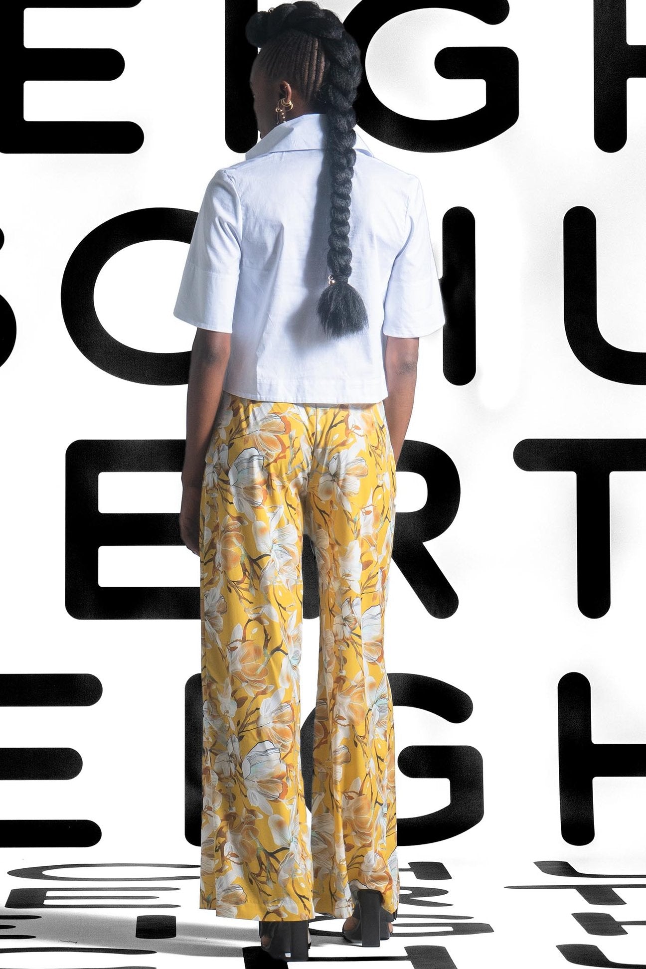Wide Leg Ladies Floral Pants Yellow