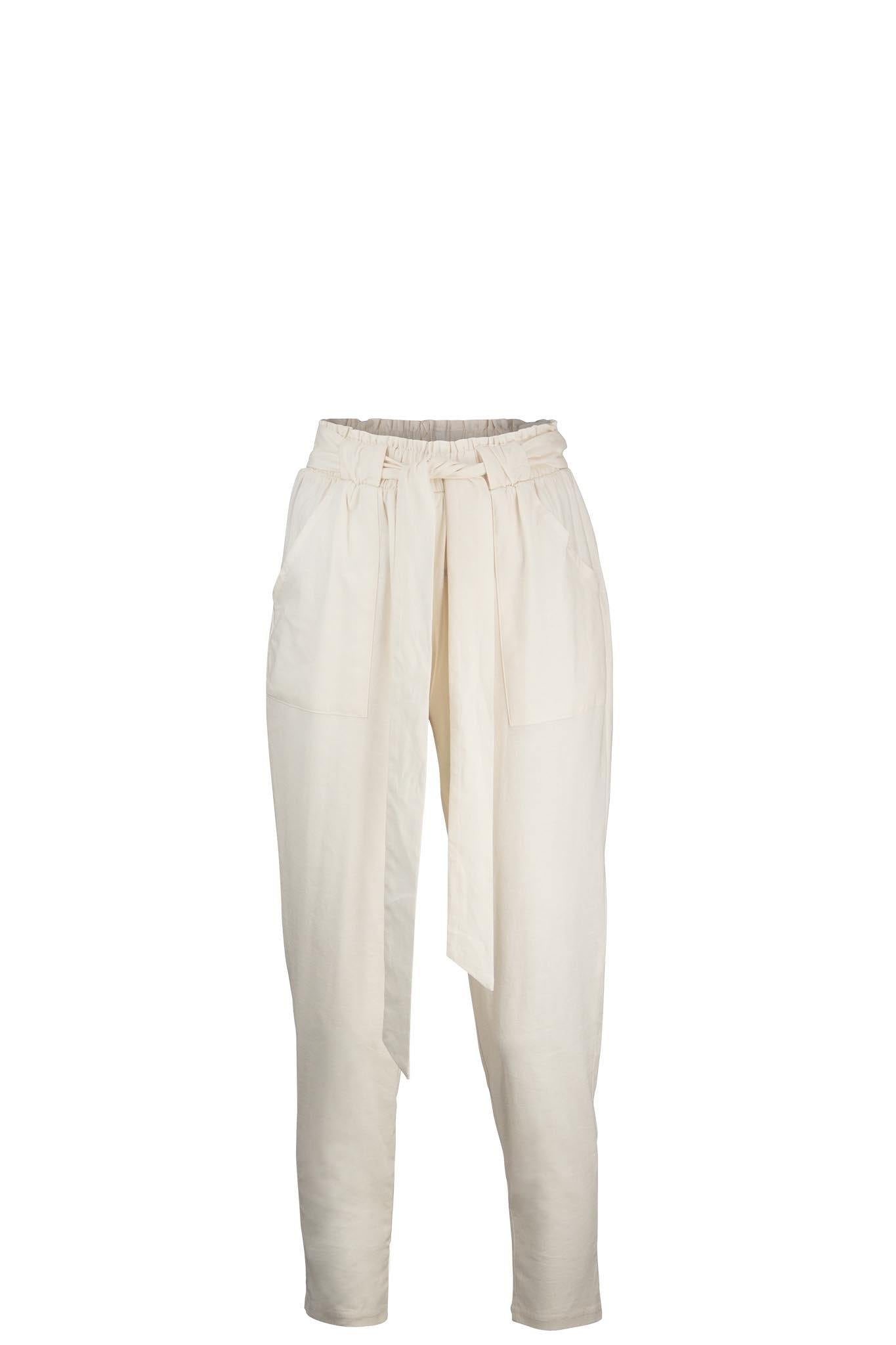 Nevada Ivory Linen Blend Slim Ladies Pants - stok.