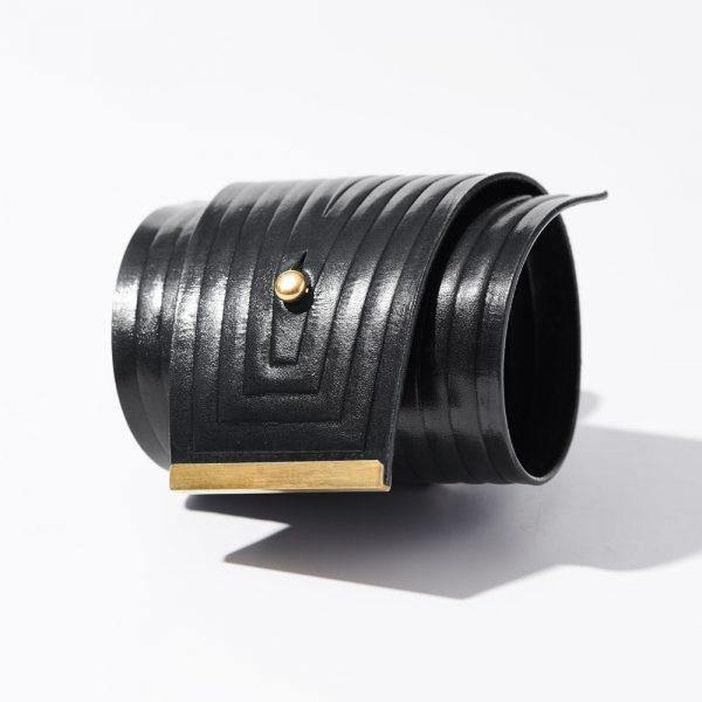 Leather Linear Cuff Bracelet Black - stok.