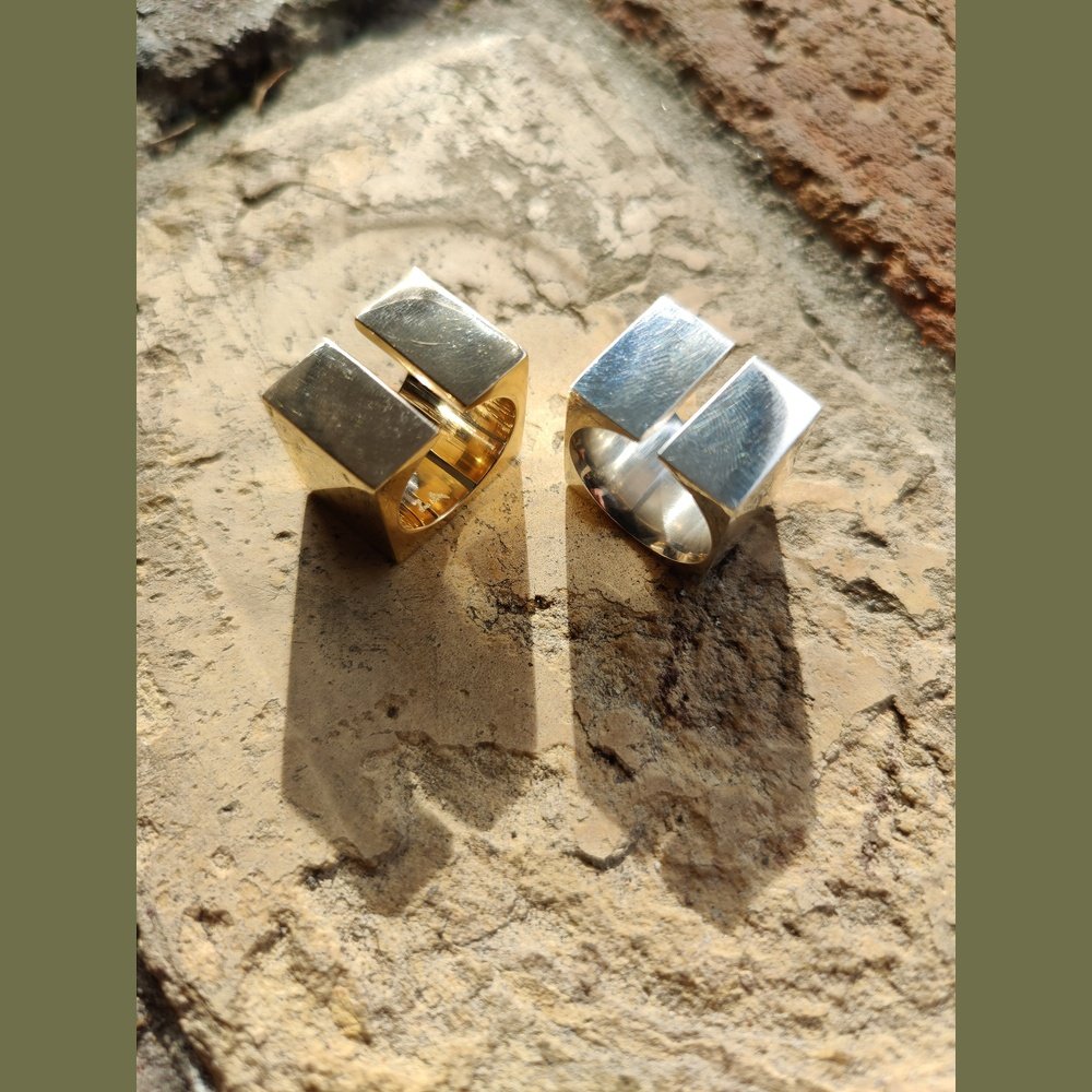Sterling Silver or Bronze Split Square Solid Ring