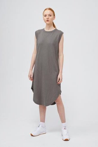 T-Shirt Dress with Hi-Lo Hem - Vintage Olive - stok.