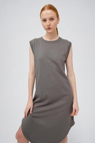 T-Shirt Dress with Hi-Lo Hem - Vintage Olive - stok.