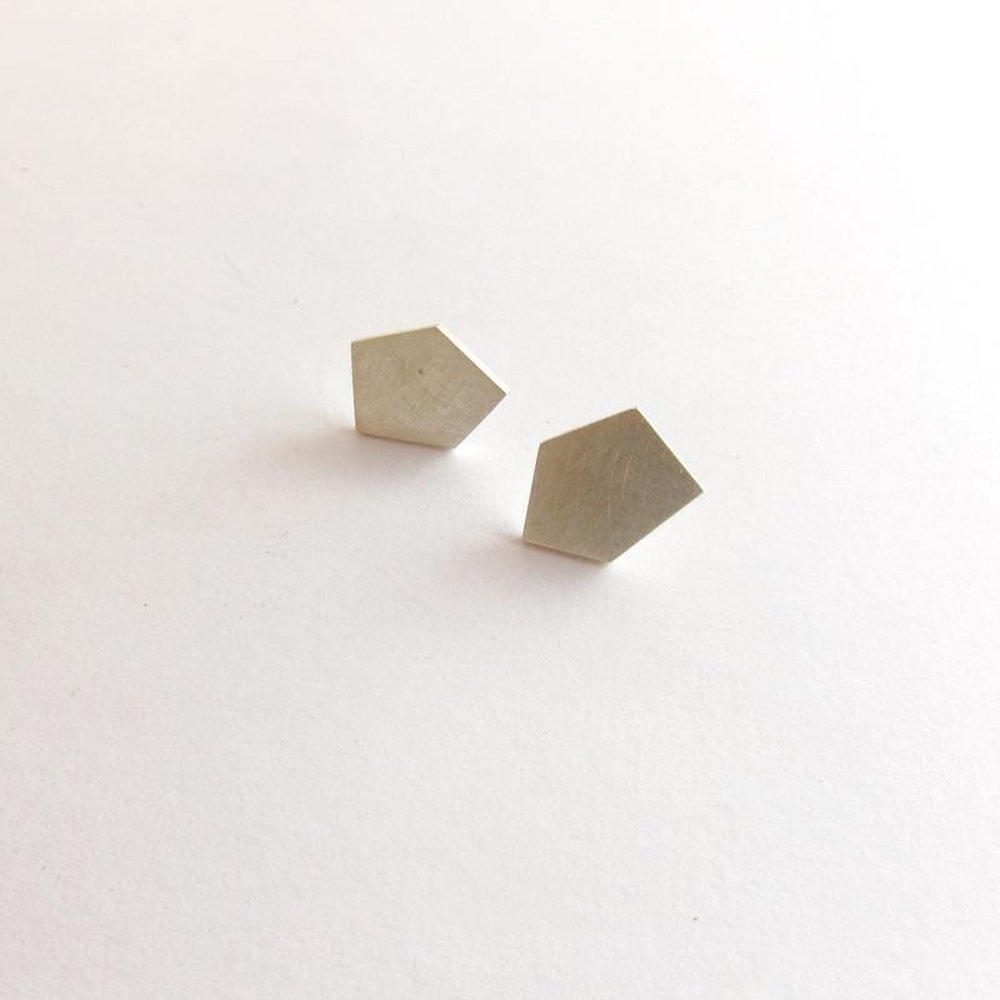 Pentagon Earring Studs in Brass or Silver - stok.