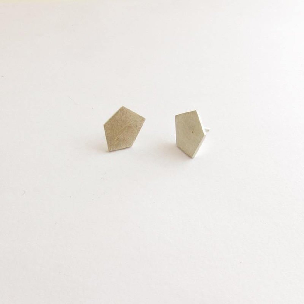 Pentagon Earring Studs in Brass or Silver - stok.