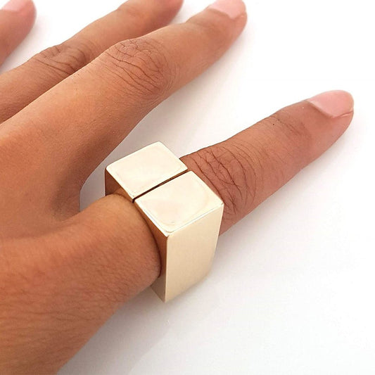 Sterling Silver or Bronze Split Square Solid Ring