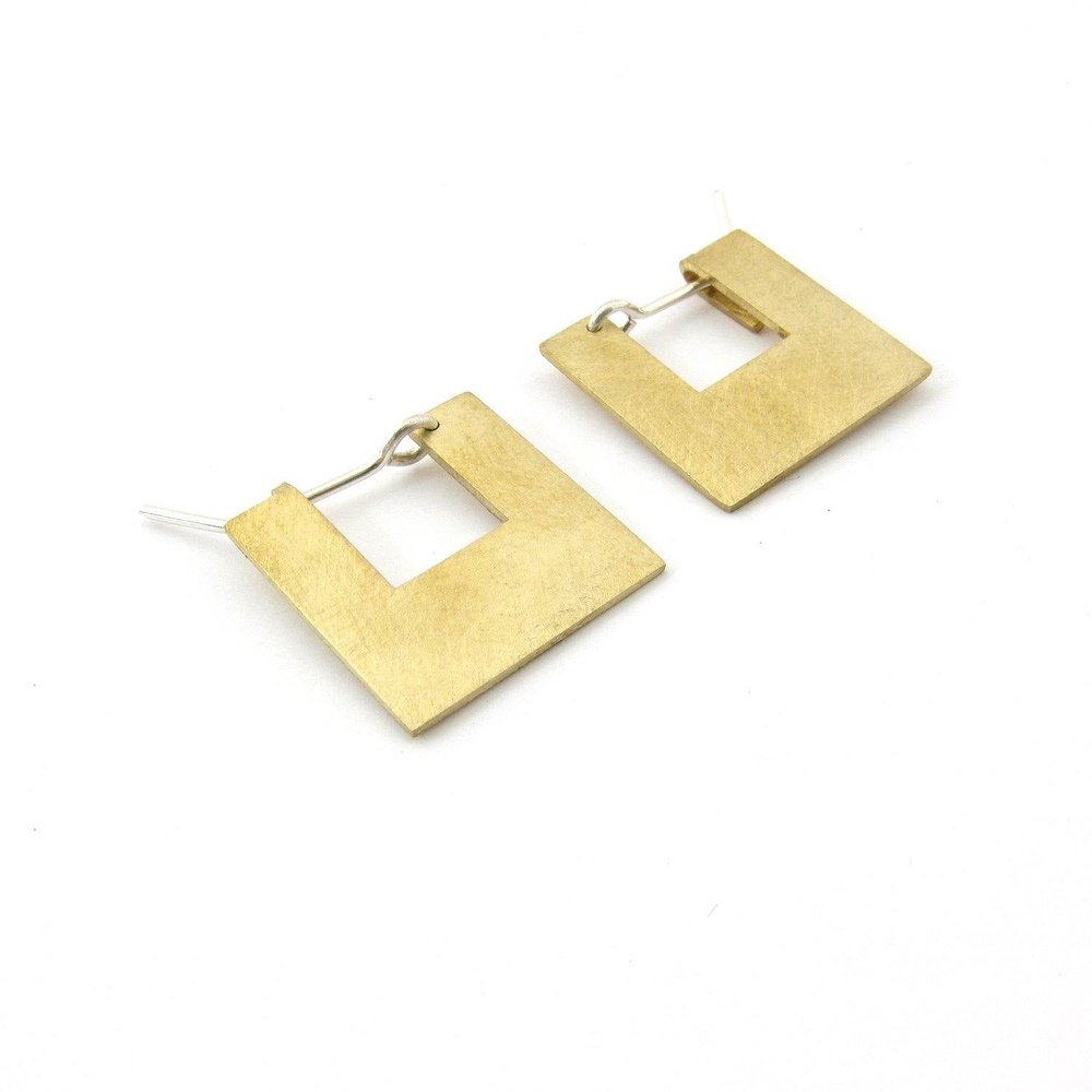 Solid Square Brass Earring - stok.