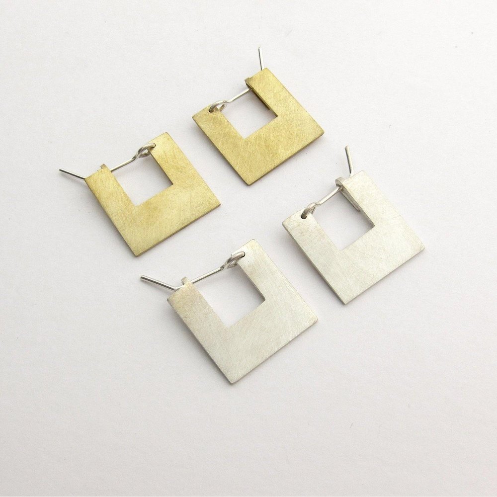 Solid Square Brass Earring - stok.