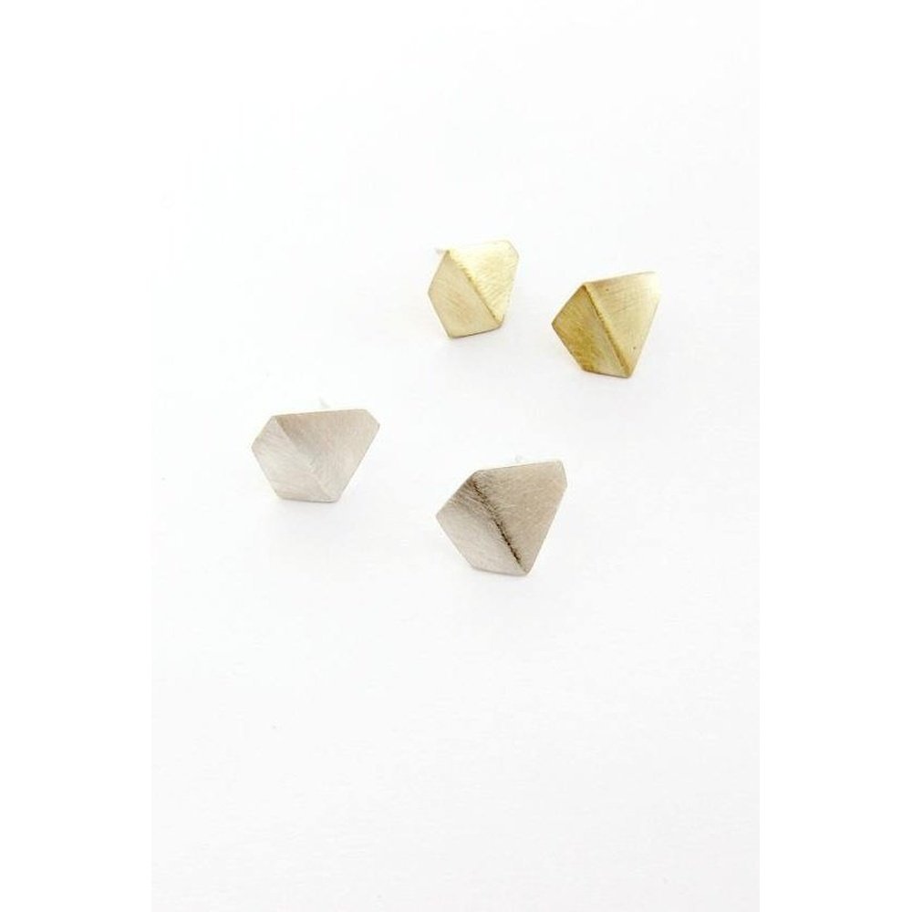 Folded Geometric Earring Studs in Brass or Silver - stok.