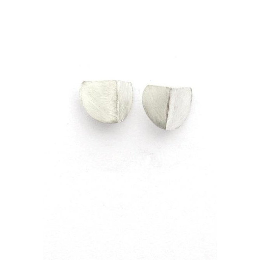 Folded Semi-Circle Earring Studs in Brass or Silver - stok.