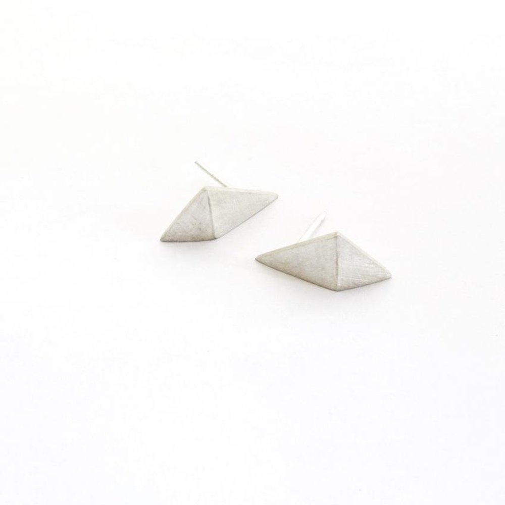 Folded Triangle Drop Earring Studs in Brass or Silver - stok.