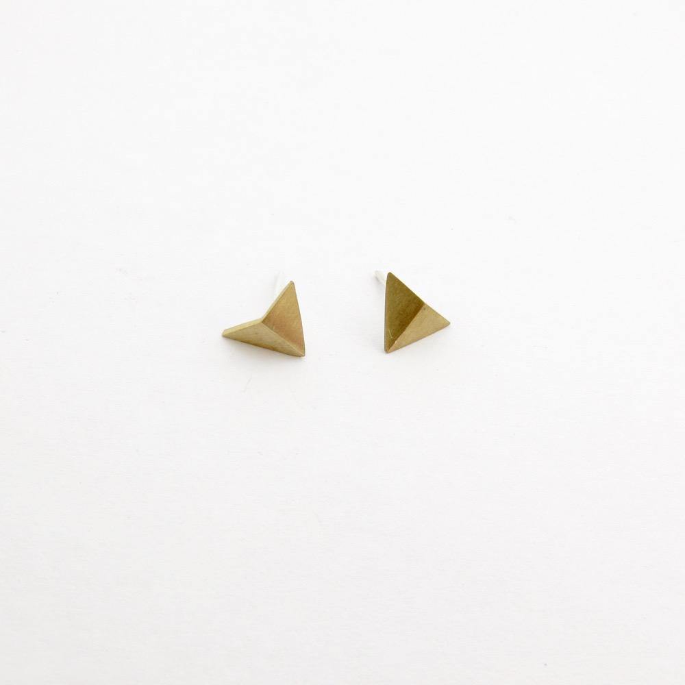 Folded Triangle Earring Studs in Brass or Silver - stok.