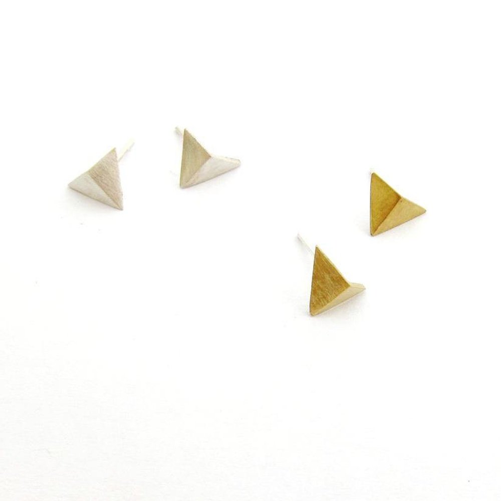 Folded Triangle Earring Studs in Brass or Silver - stok.