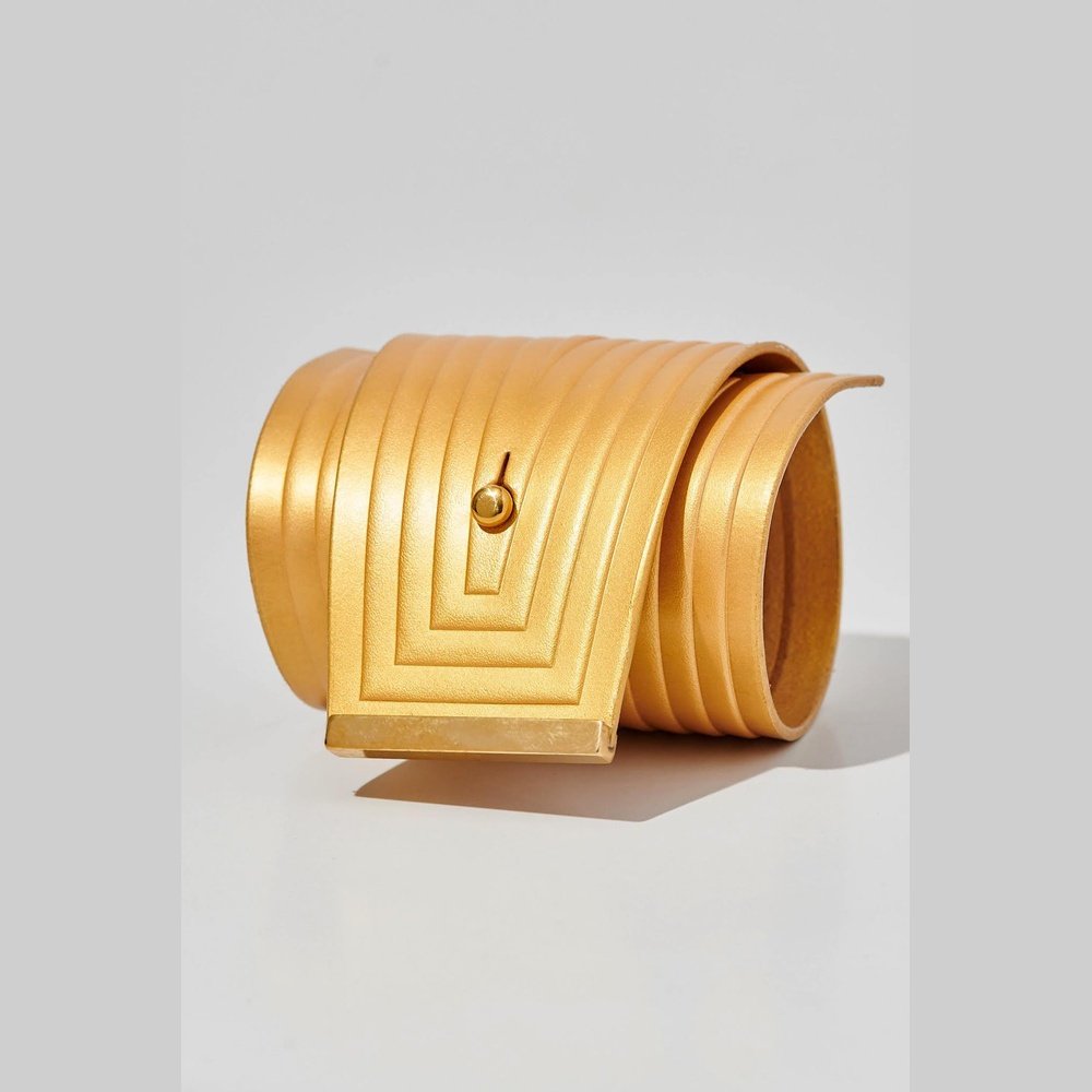Leather Linear Wrap Cuff Bracelet Gold - stok.