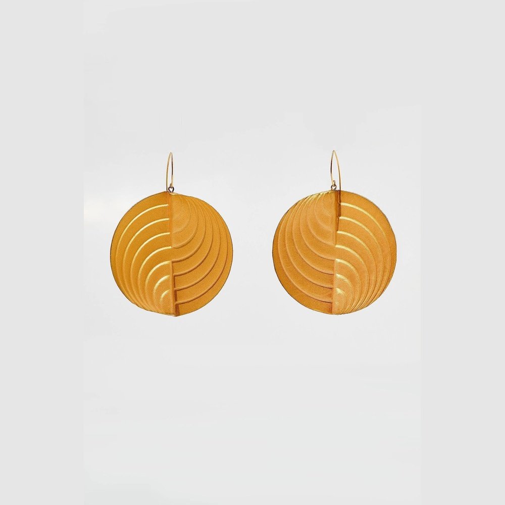 Leather Earrings Gold - stok.